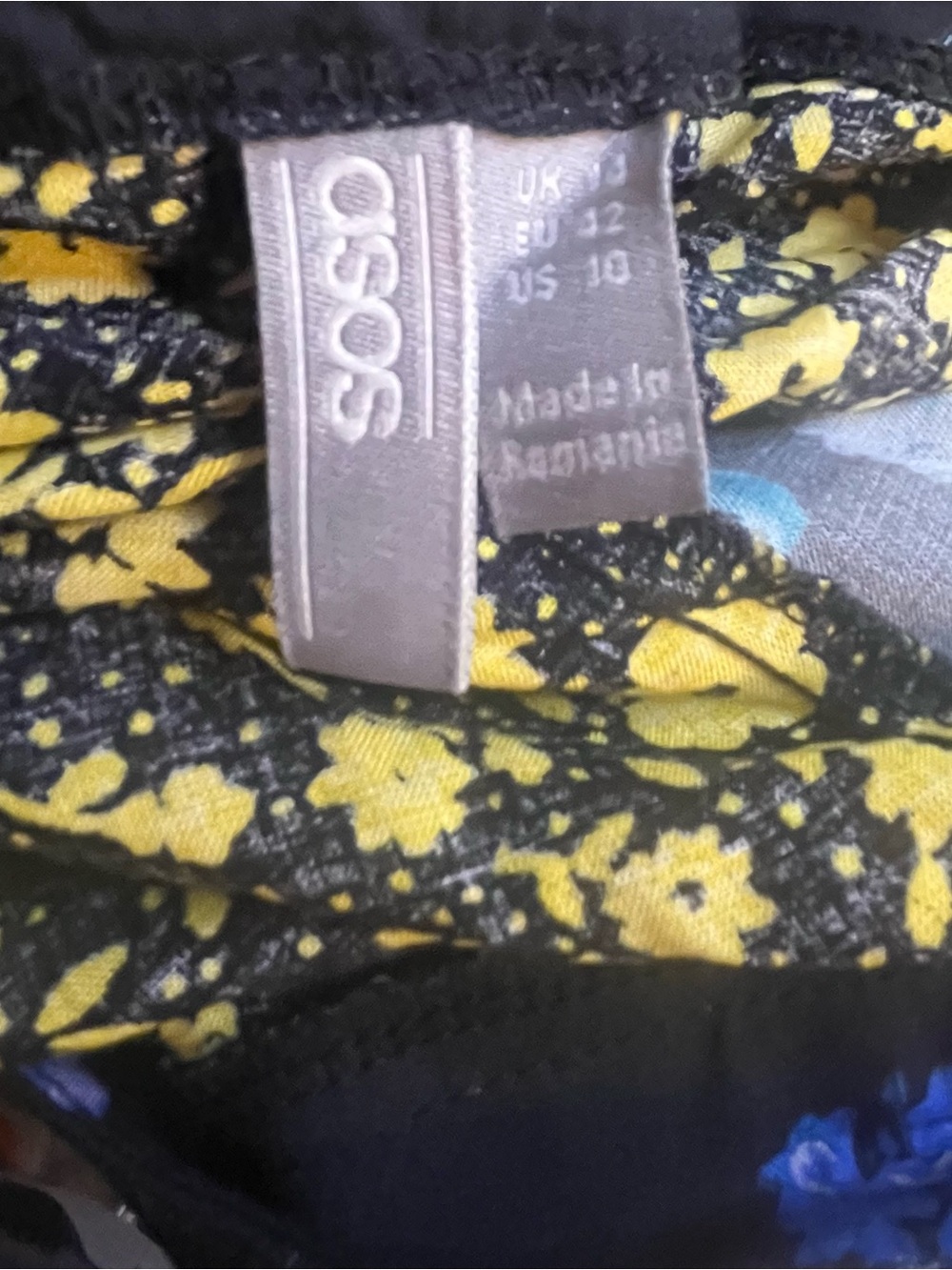 ASOS Patchwork Midi Skirt Size US 10 Mixed Floral Yellow Blue Split Indie Sleaze - Picture 6 of 9